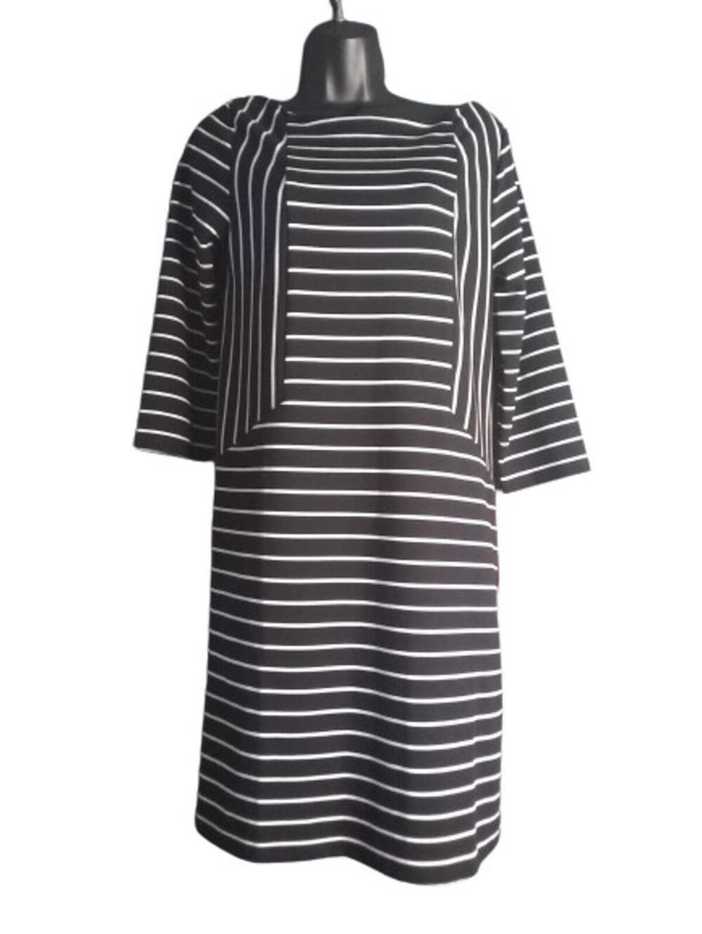 Merona Black White Striped Long Sleeve Pencil Knee Length Dress Womens Small